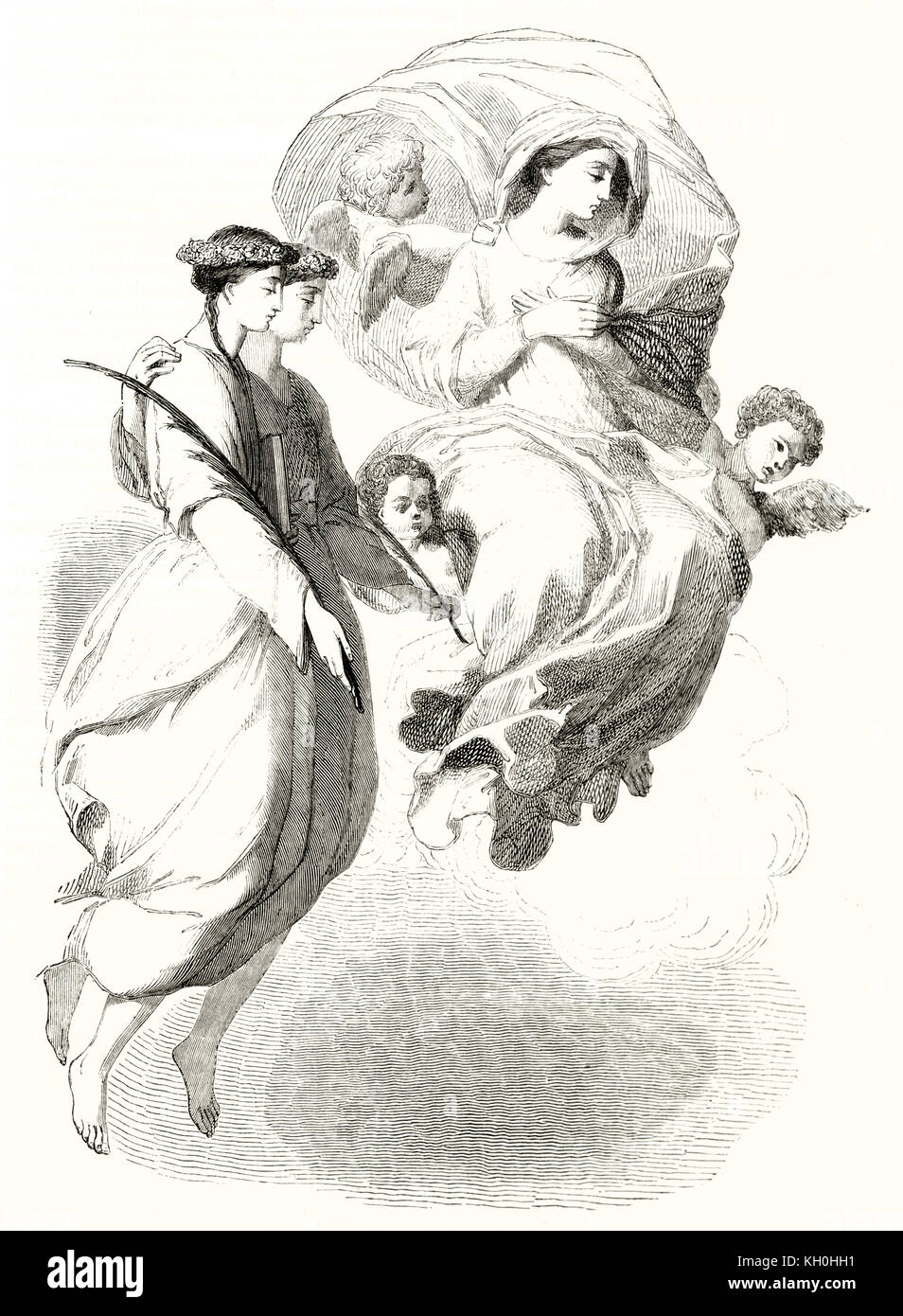 Reprocuction d'une peinture par le seur illustrant Saint Marguerite apparition (détail). Publ. sur Magasin Pittoresque, Paris, 1847 Banque D'Images