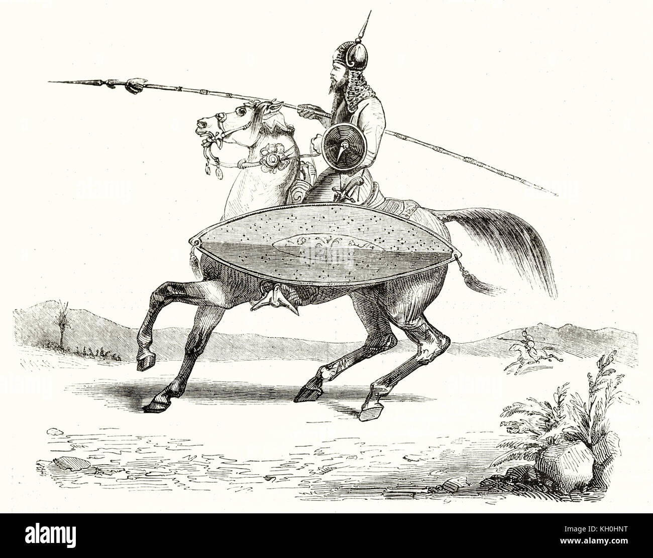Vieille illustration d'un chevalier Wahabi. Par Prisse, publ. sur Magasin Pittoresque, Paris, 1847 Banque D'Images