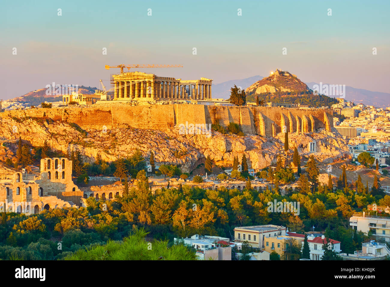 L'acropole et vue panoramique d'Athènes Ville de Grèce dans la soirée Banque D'Images