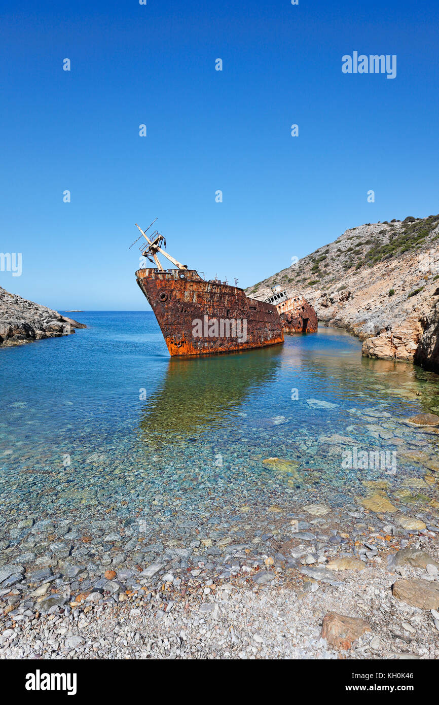 Olympia naufrage de l'île d'Amorgos dans les Cyclades, Grèce Banque D'Images