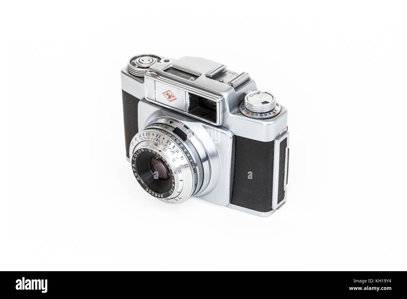 Agfa Silette SL 35mm Caméra viseur avec Prontor SLK objectif 50 mm, 1957, isolé sur un fond blanc. Banque D'Images