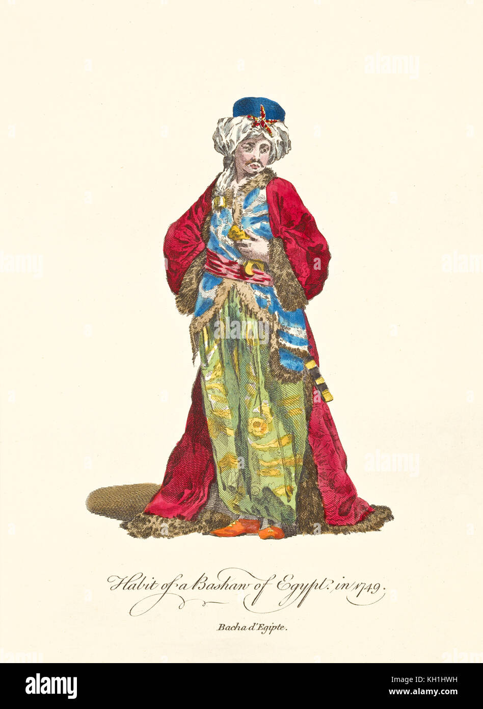 Vieux illustratiion de pacha égyptien en vêtements traditionnels en 1749. Par J.M. Vien, publ. T. Jefferys, Londres, 1757-1772 Banque D'Images