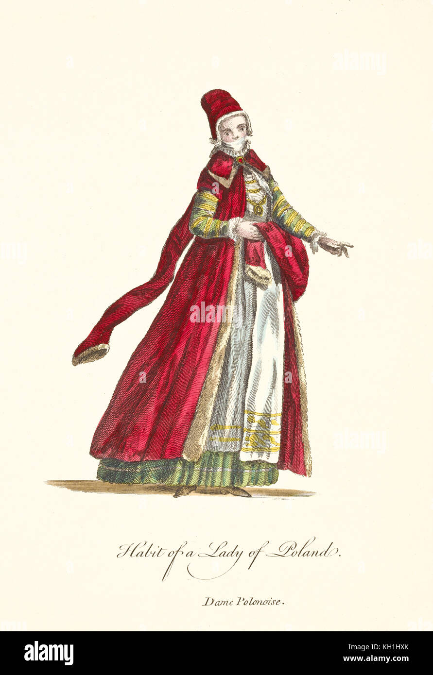 Vieille Dame polonaise de illustratiion en vêtements traditionnels. Par J.M. Vien, publ. T. Jefferys, Londres, 1757-1772 Banque D'Images