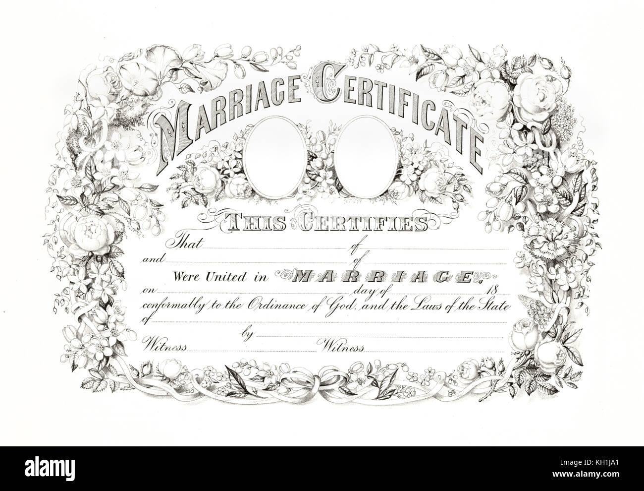 Reproduction d'un certificat de mariage avec frontière. Par Currier & Ives, publ. à New York, 1875 Banque D'Images