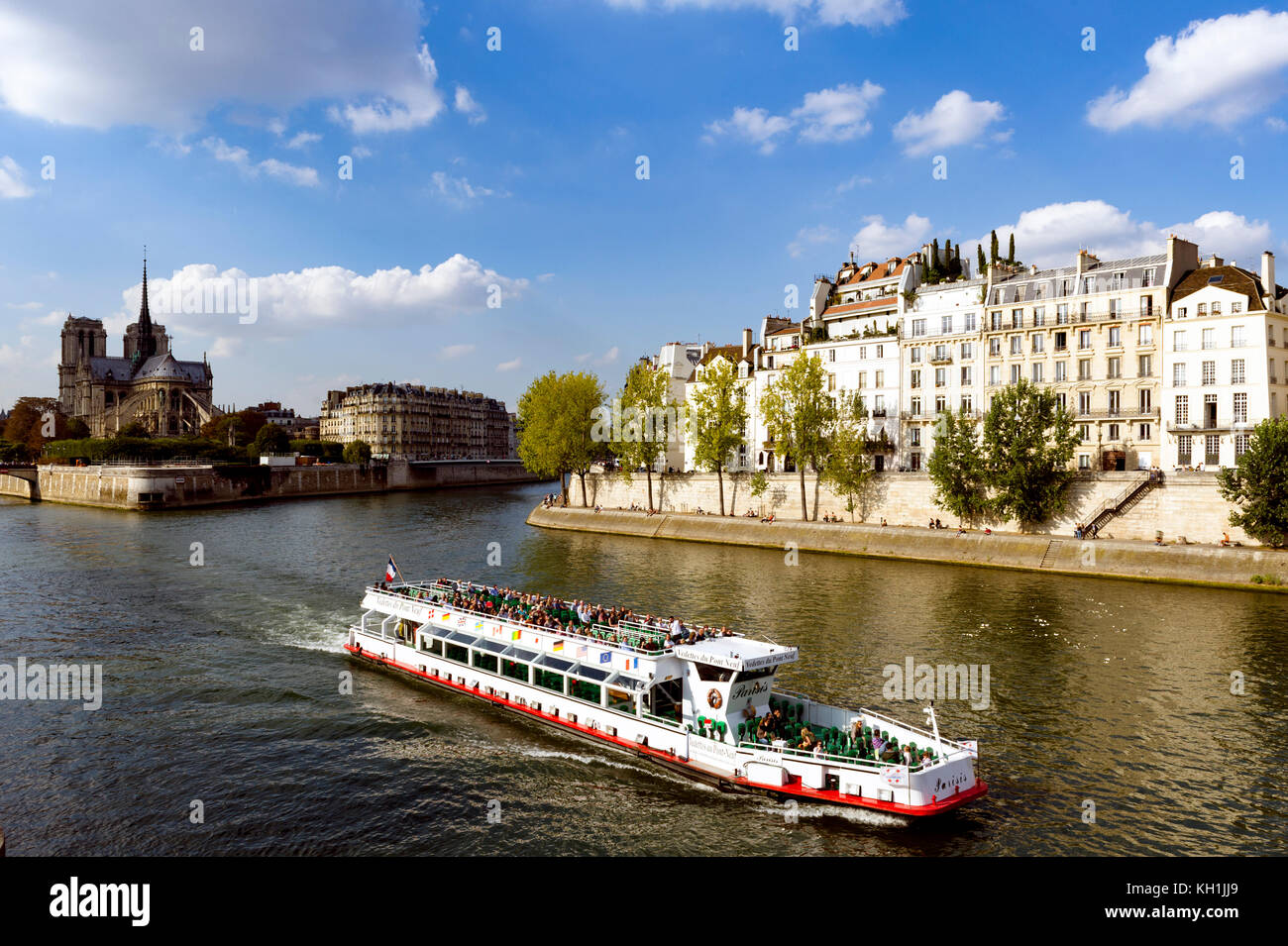 La France. PARIS (75), 7ème ARR, la cathédrale Notre-Dame et BATEAU SUR LA SEINE Banque D'Images