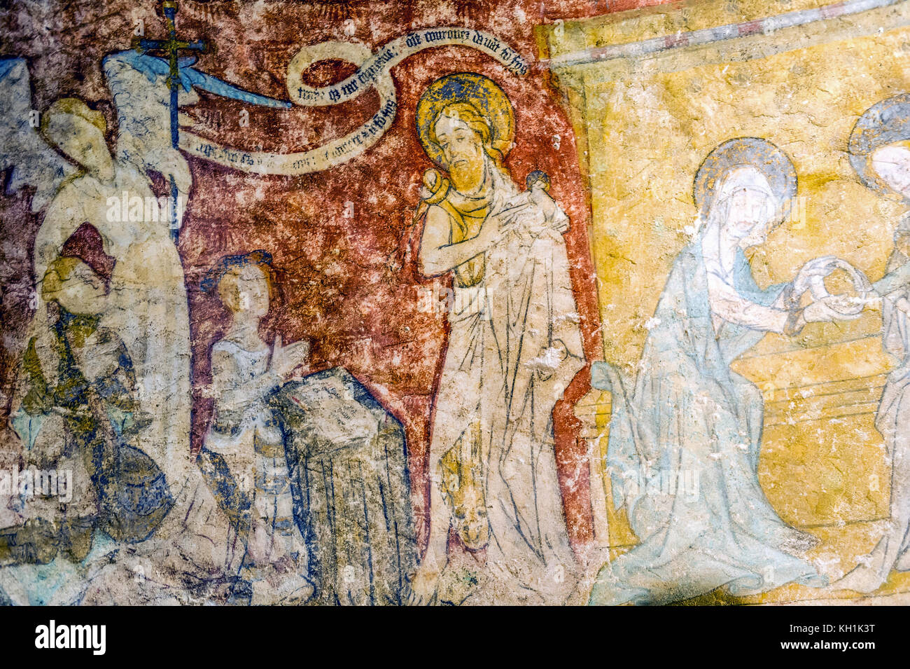 La France. Loir-et-Cher (41), Saint-Aignan. Des fresques murales datant du 11e siècle concernant la vie de Saint Gilles Banque D'Images