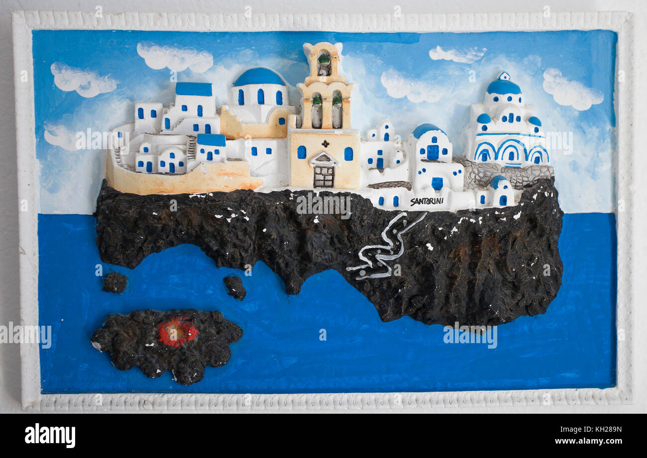 Peinture de Santorin lors d'une boutique de souvenirs, de l'île de Thira, Santorin, Cyclades, Mer Égée, Grèce, Banque D'Images
