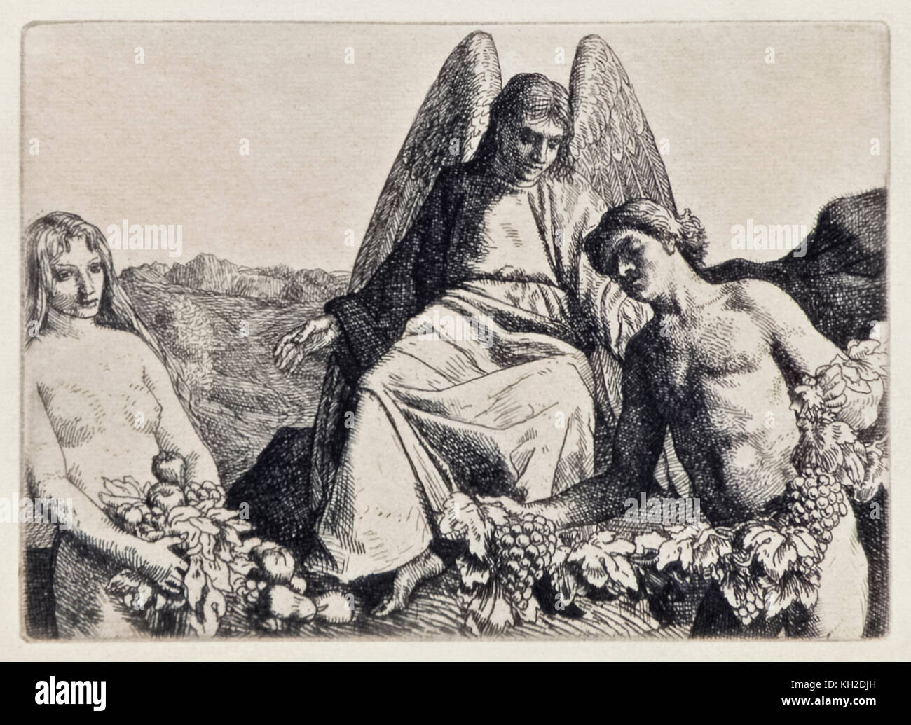 'Adam et Eve Répondre Raphael' de 'Paradis perdu' de John Milton (1608-1674) une série de 12 illustrations gravées par William Strang (1859-1921). Voir plus d'informations ci-dessous. Banque D'Images