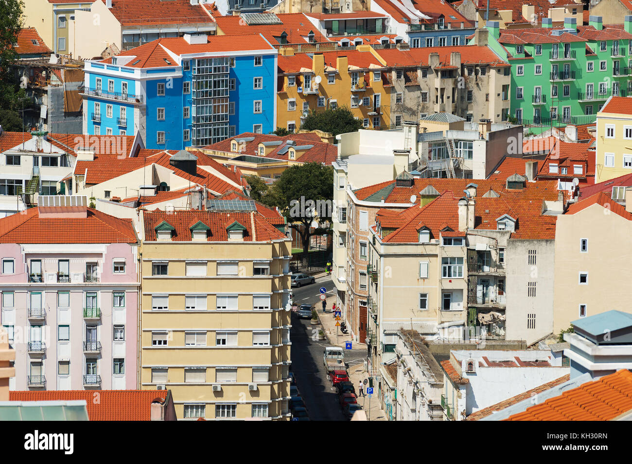 Vue aérienne des vieilles rues de Lisbonne. Banque D'Images