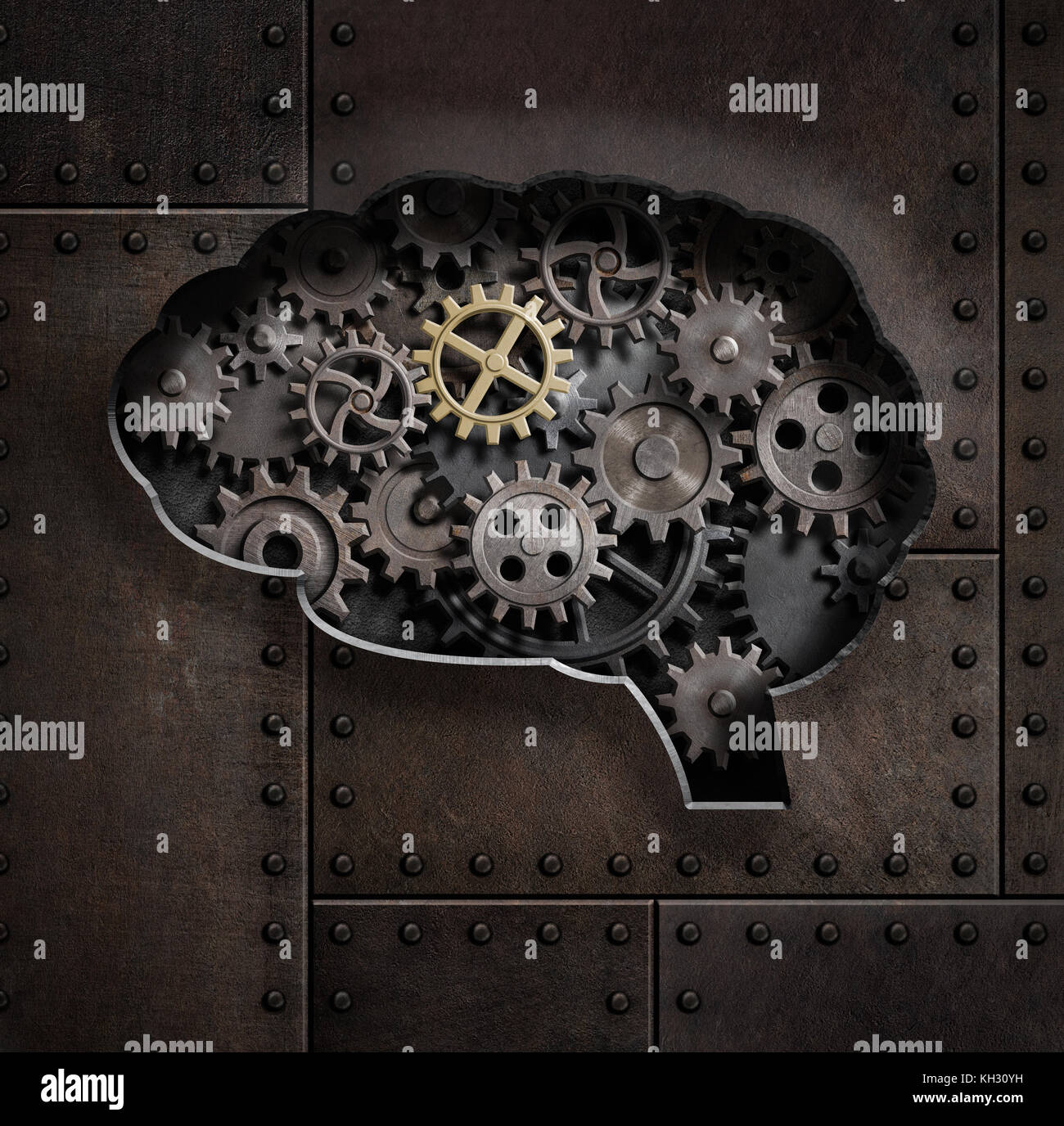 Les engrenages du cerveau et cogs concept 3d illustration Banque D'Images