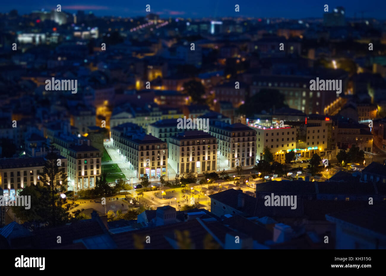 Vue aérienne des vieilles rues de Lisbonne. Place Martim Moniz. Banque D'Images