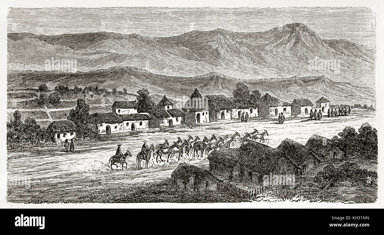 Vue ancienne de San Jeronimo, le Pérou. Par Riou, publ. sur le Tour du Monde, Paris, 1863 Banque D'Images