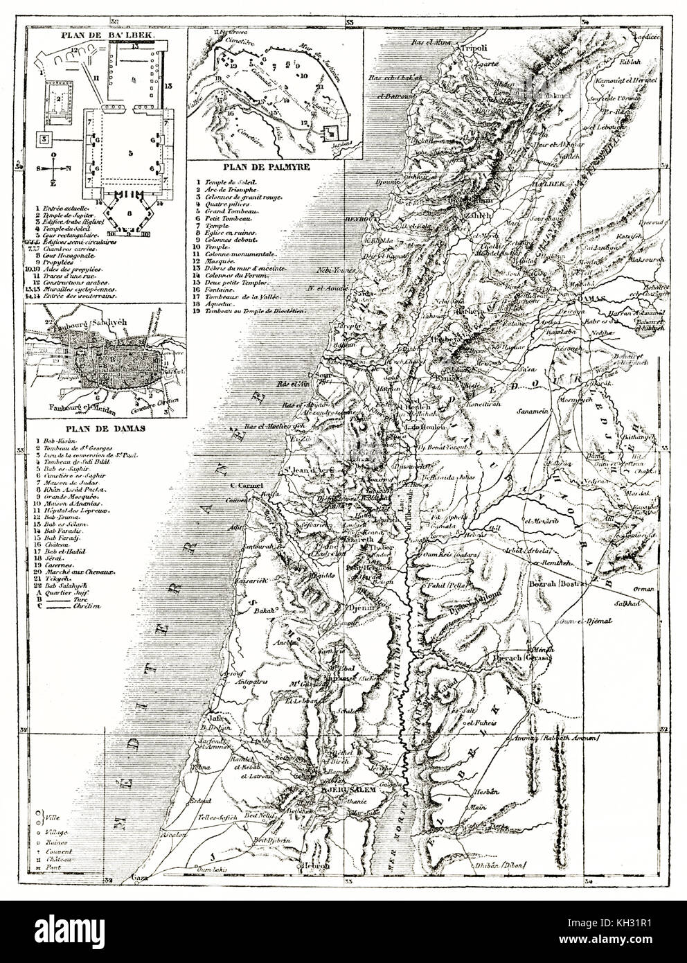 Ancienne carte de la Syrie avec insérer des cartes. Par auteur non identifié, publ. sur le Tour du Monde, Paris, 1863 Banque D'Images