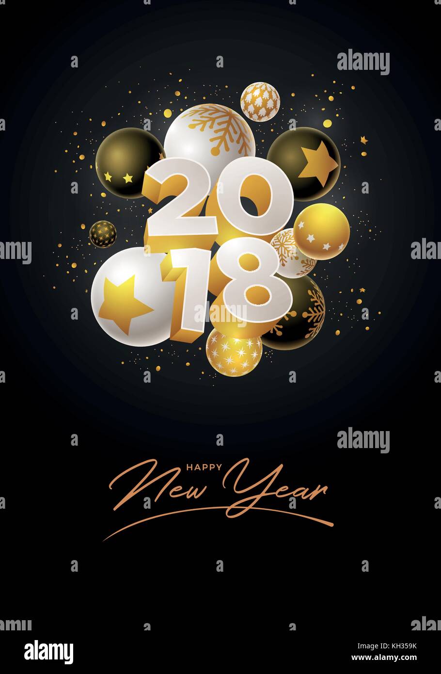 Abstract 18 Carte De Vœux De Nouvel An Avec 3d Design Blanc Noir Et Or Des Boules De Noel Elements Sont Separement En Couches En Fichier Vectoriel Image Vectorielle Stock Alamy