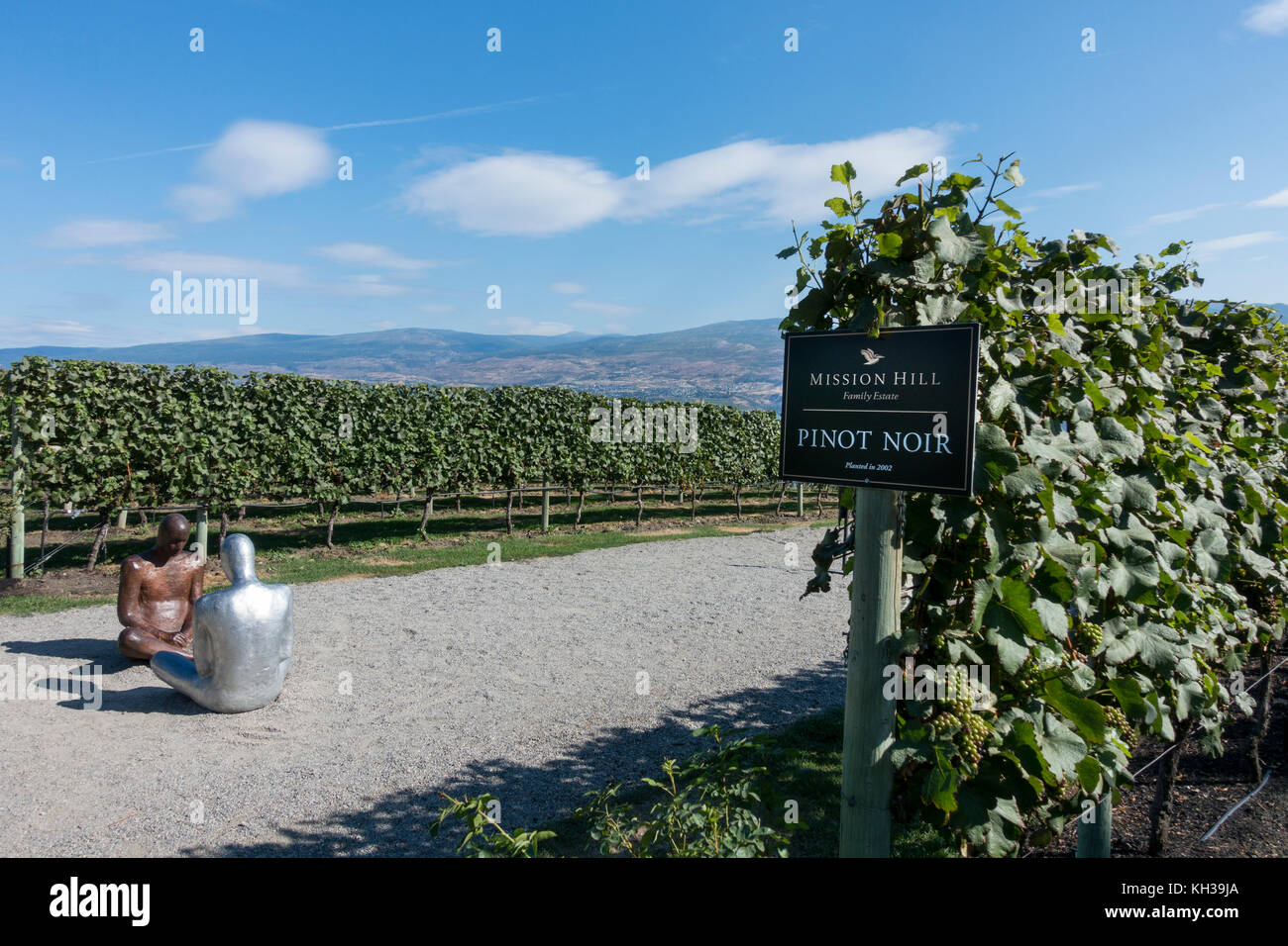 Deux personnages assis par sculpteur islandais Steinunn Thorarinsdottir à la Mission Hill Winery à Kelowna en Colombie-Britannique Banque D'Images
