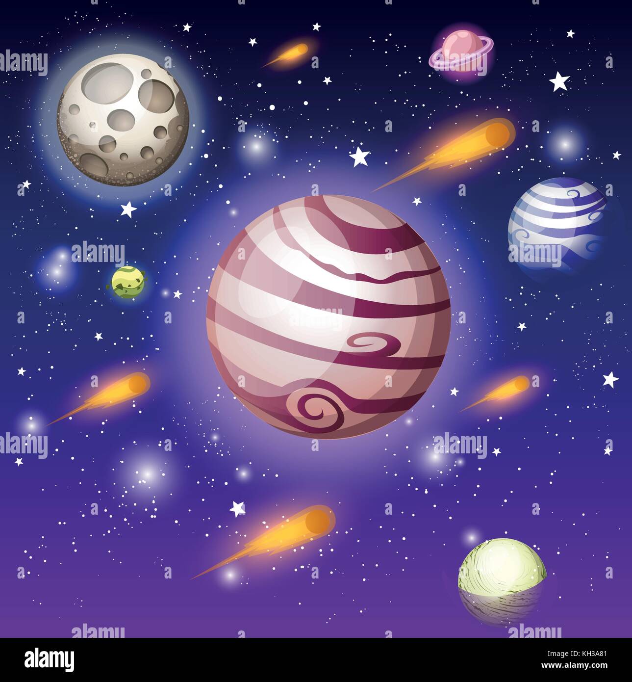 Vector illustration de livre ouvert avec les éléments d'espace - système solaire, la navette spatiale, les planètes, les étoiles, la terre, la comète. imagination concept made in télévision sty Illustration de Vecteur
