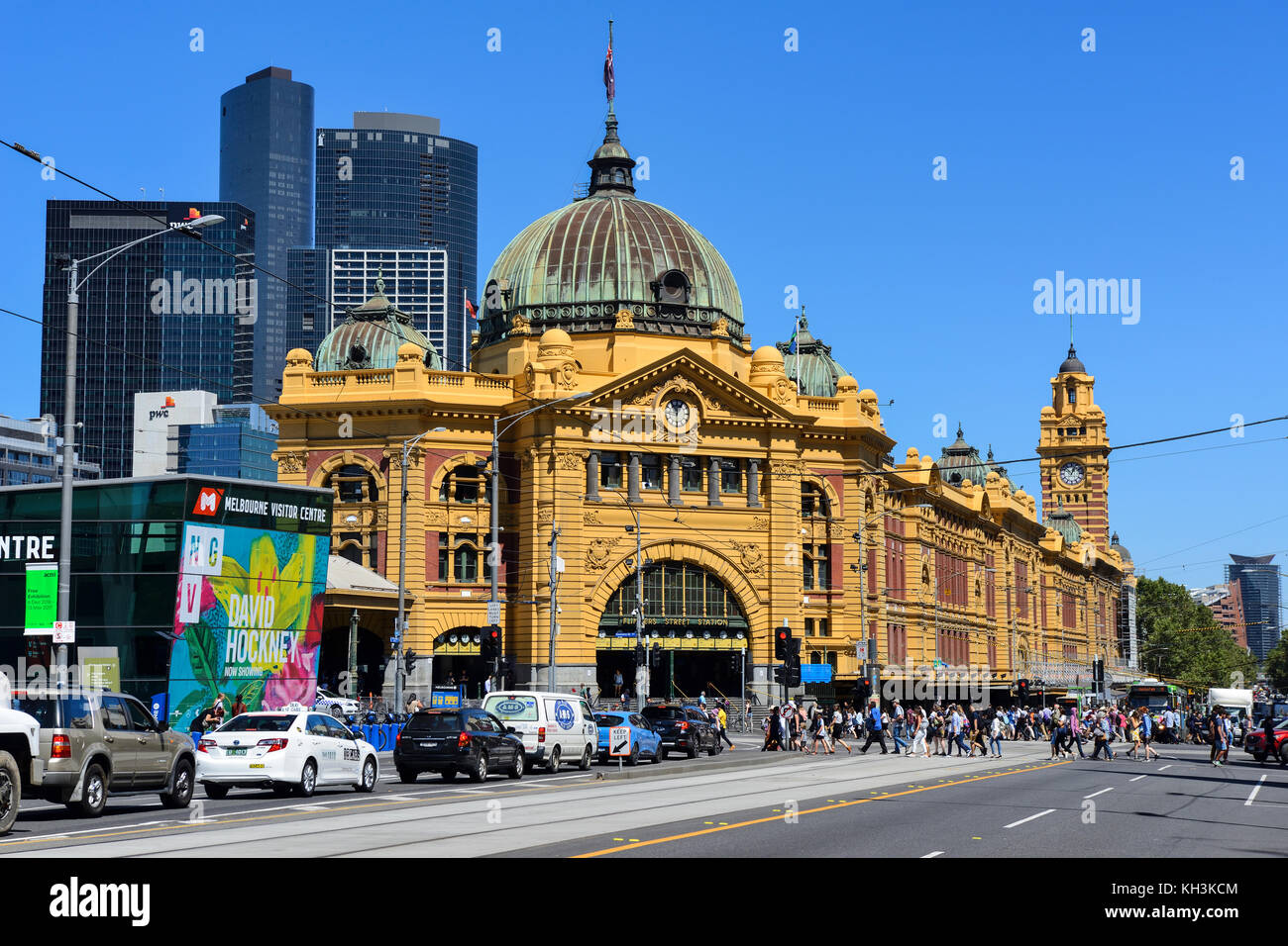 La gare de Flinders Street à l'angle de Flinders et swanston rues de Melbourne, Victoria, Australie Banque D'Images