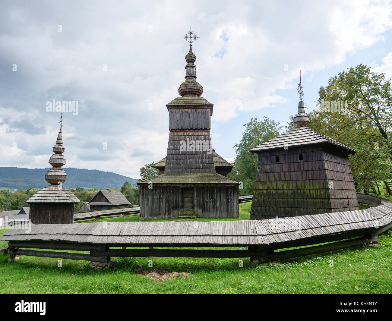 Église en bois de Ruthène ST. Paraskewa en plein air musée Skanzen près de Svidnik, Presovsky kraj, Slovaquie, Europe Banque D'Images