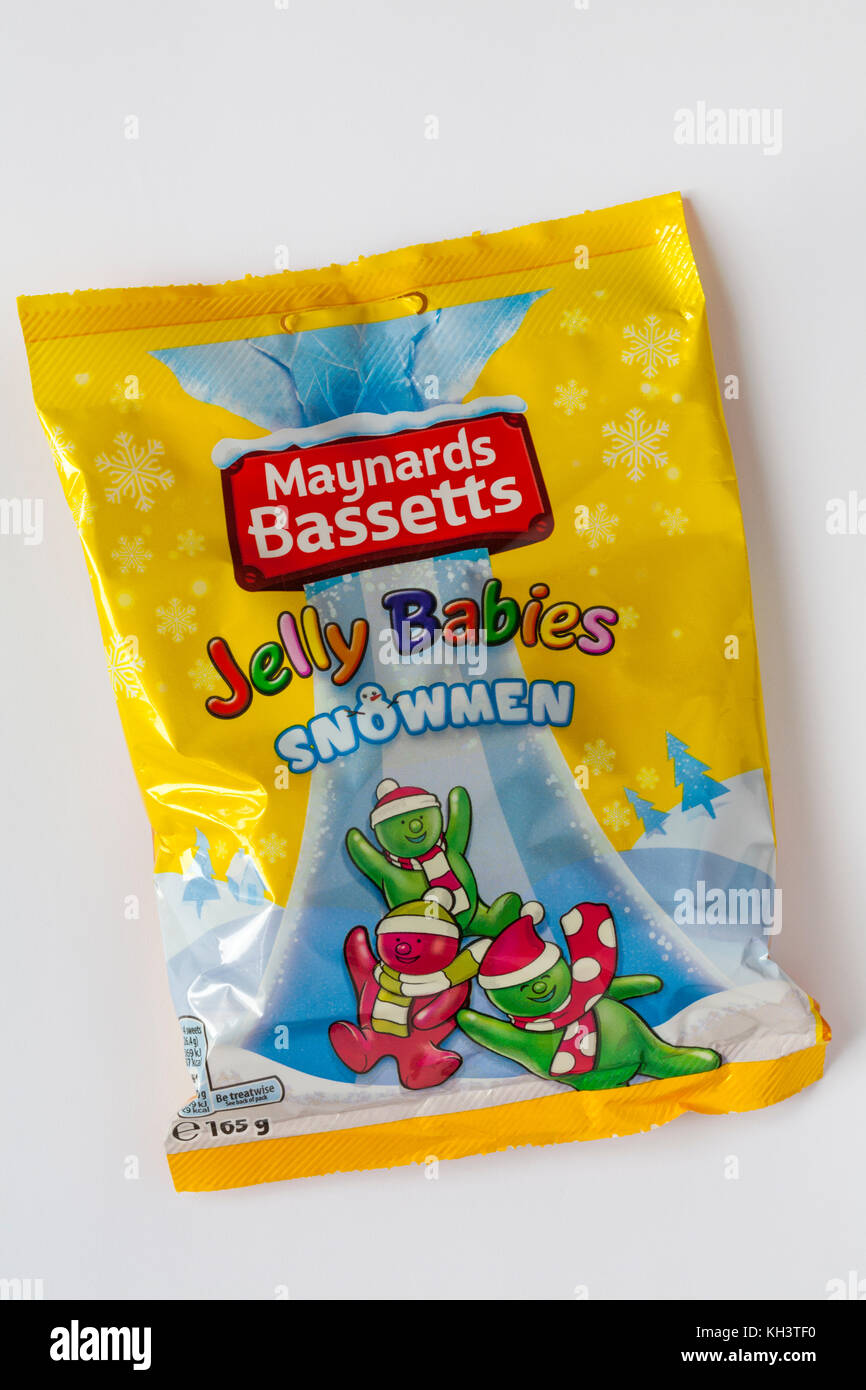 Sachet de Maynards Bassetts Toumoux snowmen isolé sur fond blanc Banque D'Images