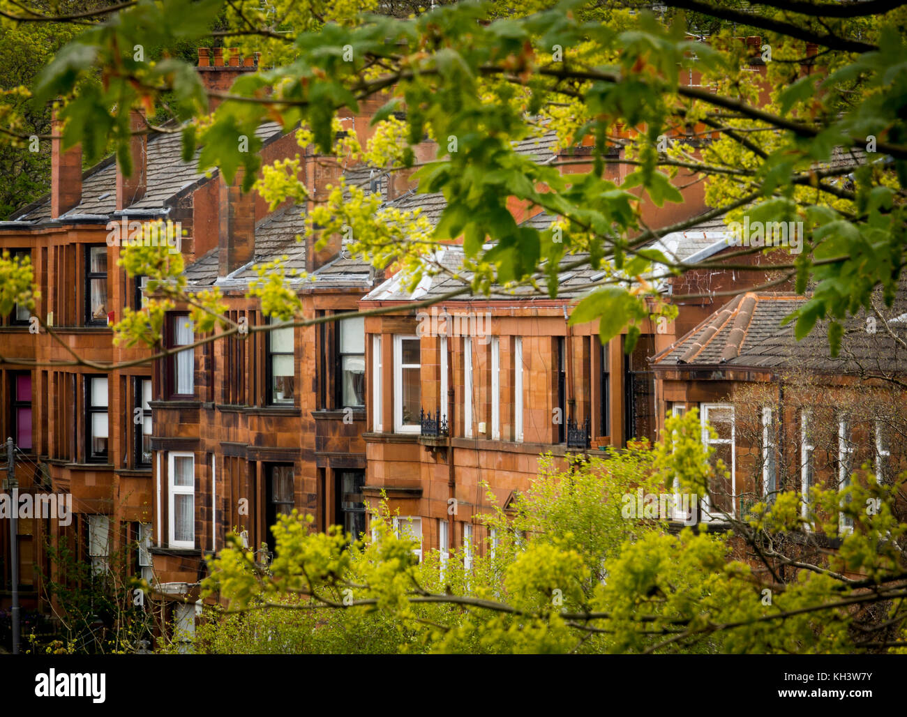 Rangée d'appartements locatifs en grès rouge de Southside Glasgow Banque D'Images