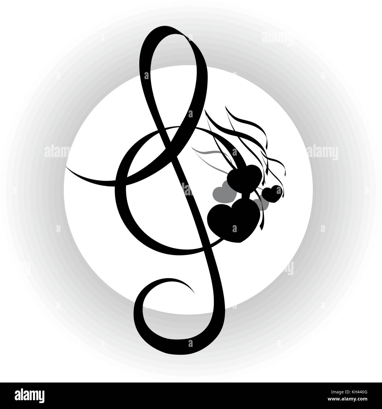 Arrière-plan de la musique, clé de sol avec design notes, noir et blanc Illustration de Vecteur