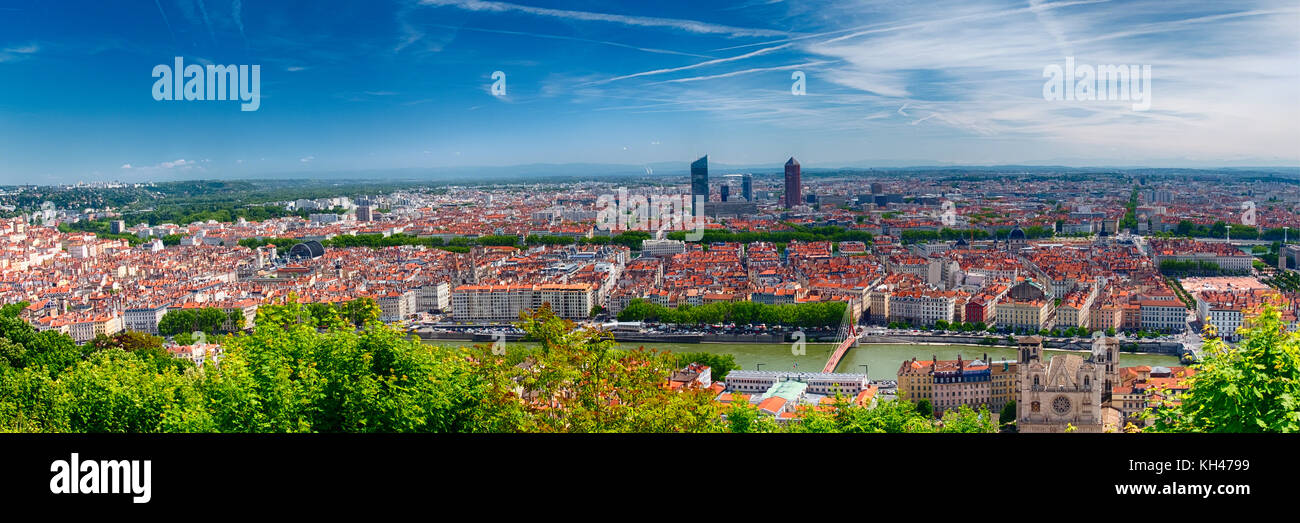 Vue panoramique de la colline de Fourvière à Lyon, France Banque D'Images