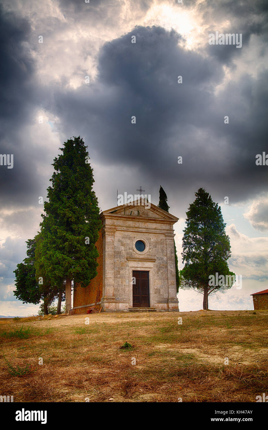 Vue de la chapelle de Notre Dame de vitaleta, San Quirico d'orcia, toscane, italie Banque D'Images