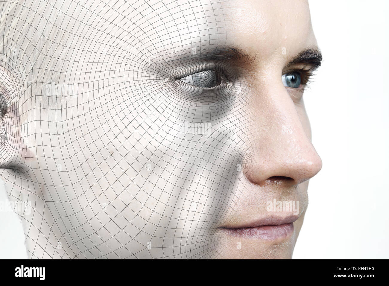 La technologie des systèmes d'apprentissage automatique , précis La technologie biométrique de reconnaissance faciale et de l'intelligence artificielle concept. Wire frame pour détecter face Banque D'Images
