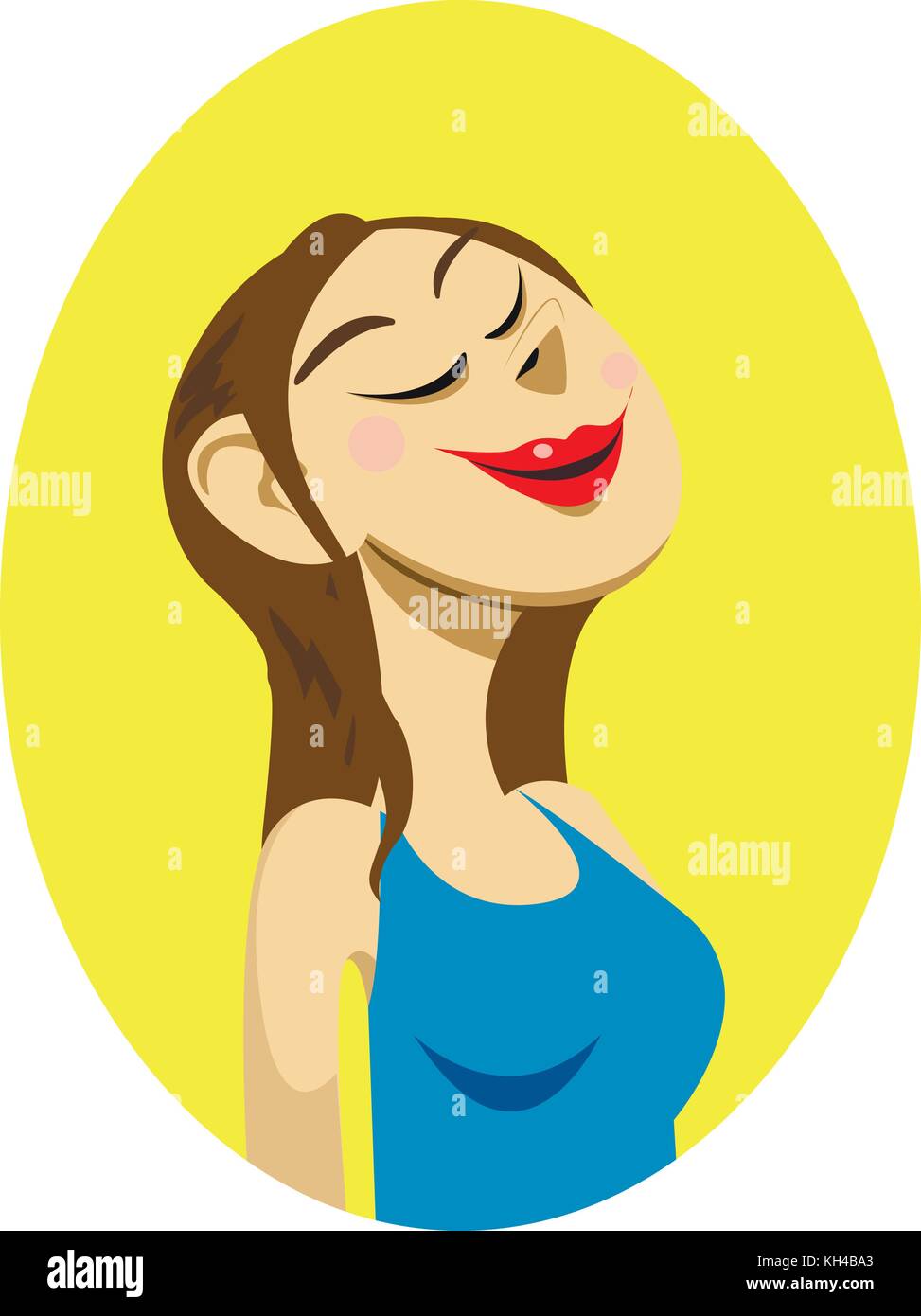 Gros plan avec le portrait de la fille souriante avec les yeux fermés et lèvres rouges Illustration de Vecteur