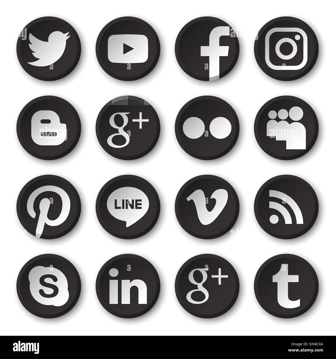 Phitsanulok, THAÏLANDE - 12 novembre 2017 : un vecteur ensemble de médias sociaux populaires évier icône botton . bleck et blanc . Illustration de Vecteur