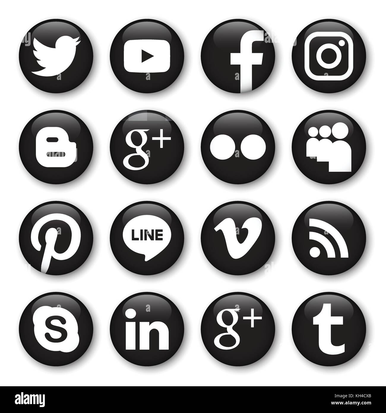 Phitsanulok, THAÏLANDE - 12 novembre 2017 : un vecteur ensemble de médias sociaux populaires bougies icône botton . bleck et blanc . Illustration de Vecteur