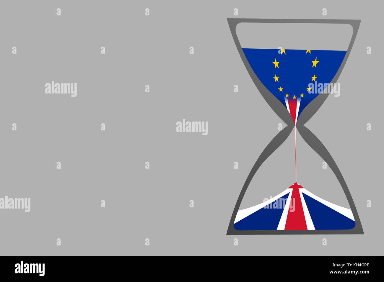 Un concept de brexit comme indiqué par une illustration d'un sablier avec drapeau de l'Union européenne comme le sable haut et le pavillon britannique dégoulinant le long. Banque D'Images