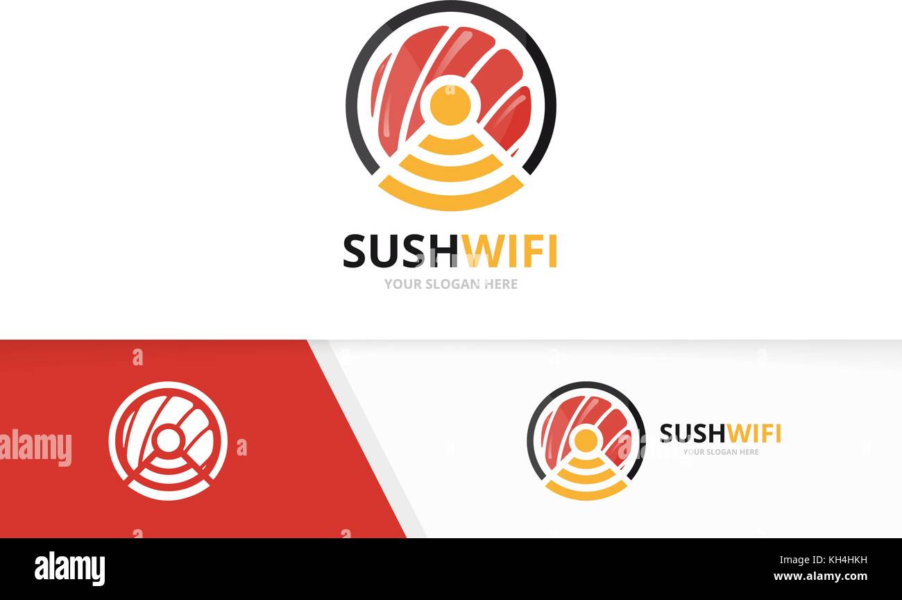 Logo vectoriel sushi et connexion Wi-Fi gratuite. combinaison de la  nourriture japonaise et symbole du signal ou de l'icône. Fruits de mer  uniques et radio internet, modèle de conception de logo Image