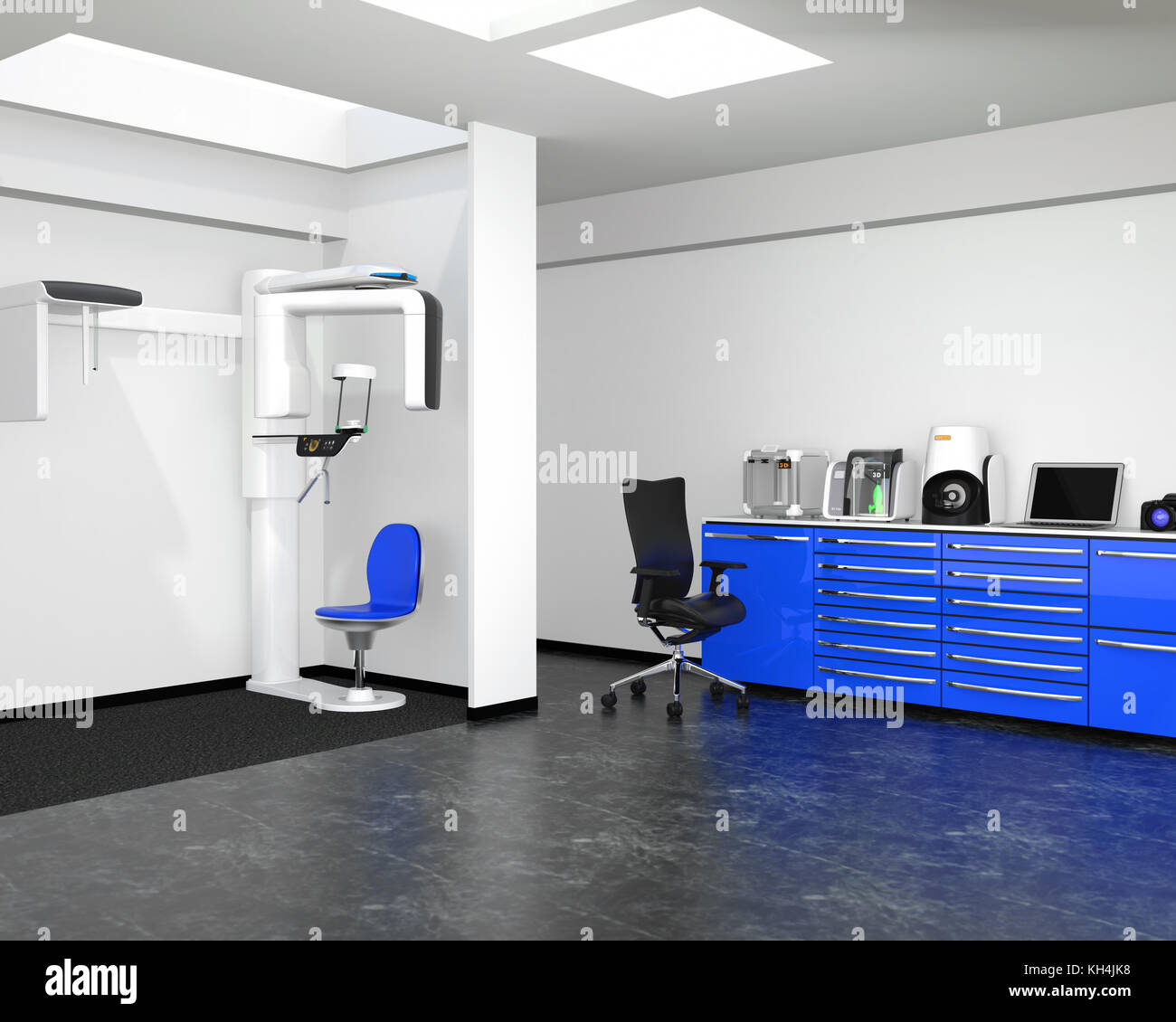 L'intérieur d'une clinique dentaire avec con-beam CT et système de CFAO. Le rendu 3d image. Banque D'Images