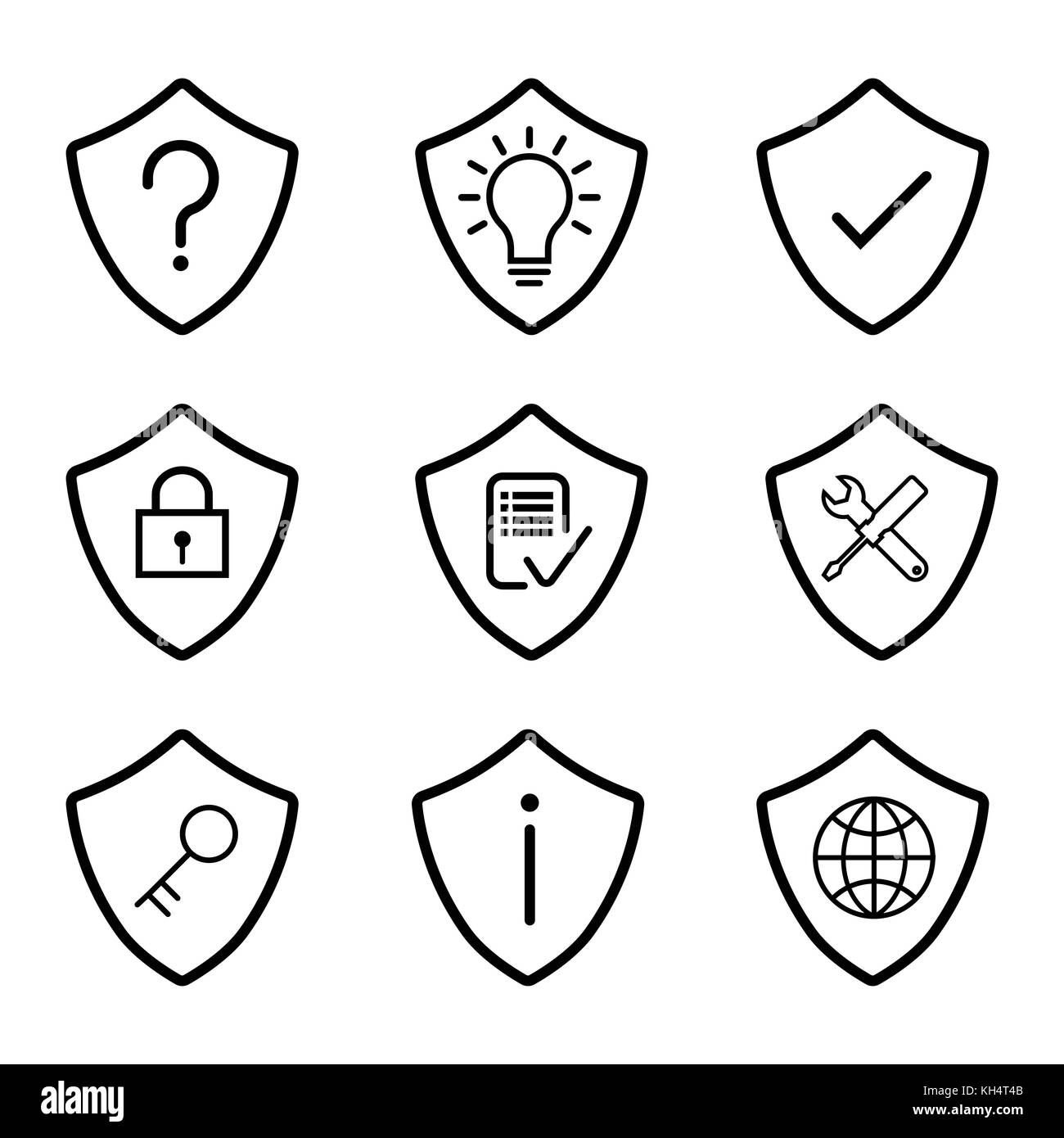 Ensemble, les icônes en forme de bouclier de protection et de sécurité-concept design iconique de vecteur. Illustration de Vecteur