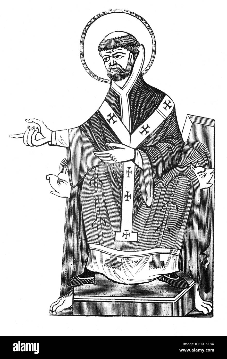 Augustin de Canterbury (né dans le premier tiers du 6e siècle - et il est mort 604) était un moine bénédictin catholique qui devint le premier archevêque de Canterbury dans l'année 597. Il est considéré comme le 'apôtre des Anglais" et l'un des fondateurs de l'Église catholique en Angleterre. En 595 le Pape Grégoire le Grand a choisi pour diriger la mission grégorienne, à la Grande-Bretagne pour christianiser le roi AEthelberht païen et son royaume de Kent du paganisme. AEthelberht avait épousé la princesse chrétienne Bertha, qui devait exercer une certaine influence sur son mari. Banque D'Images