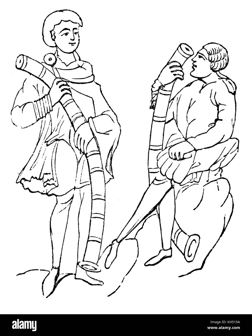 Les instruments de musique de l'Angle-Saxons au 8ème siècle en Angleterre. Peut-être au début des flûtes. Banque D'Images