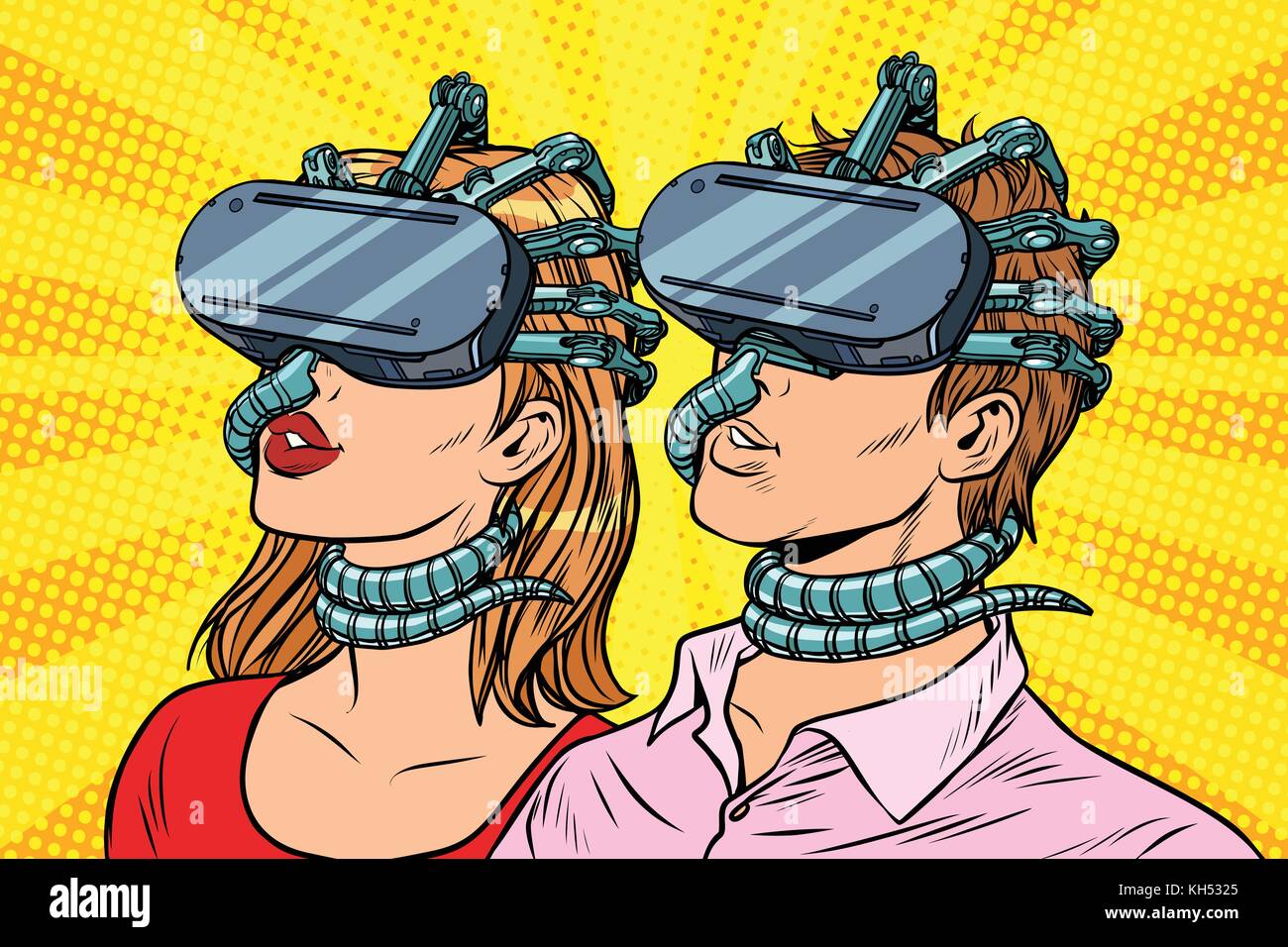 Couple homme et femme dans la réalité virtuelle. pop art retro vintage illustrations vectorielles Illustration de Vecteur
