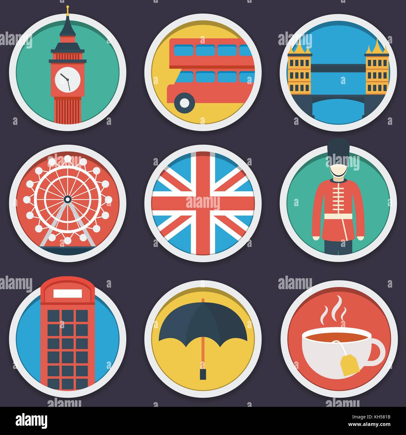 Londres télévision circle icon set. vector illustration en eps10 Illustration de Vecteur