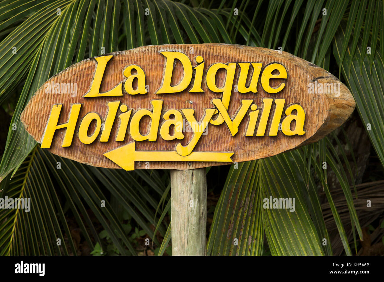 Les Seychelles, La Digue, La Passe, un logement abordable, La Digue Villa de vacances sign Banque D'Images