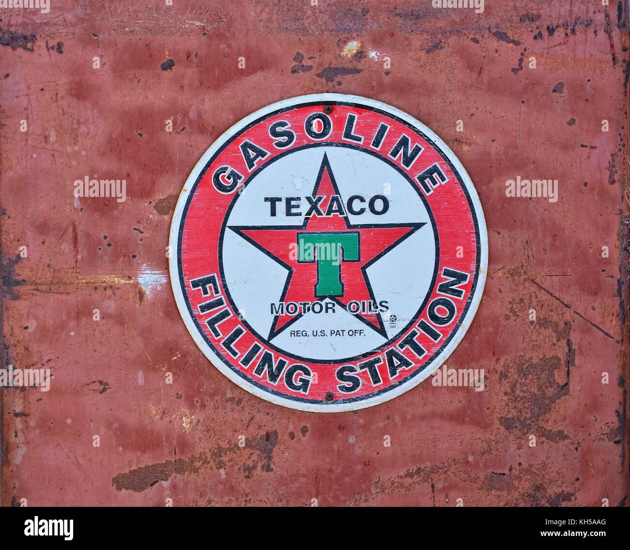 Californie, États-Unis - 26 juillet 2017 : signe Texaco. Texaco, Inc. (« The Texas Company ») est une filiale pétrolière américaine de Chevron Corporation. Banque D'Images