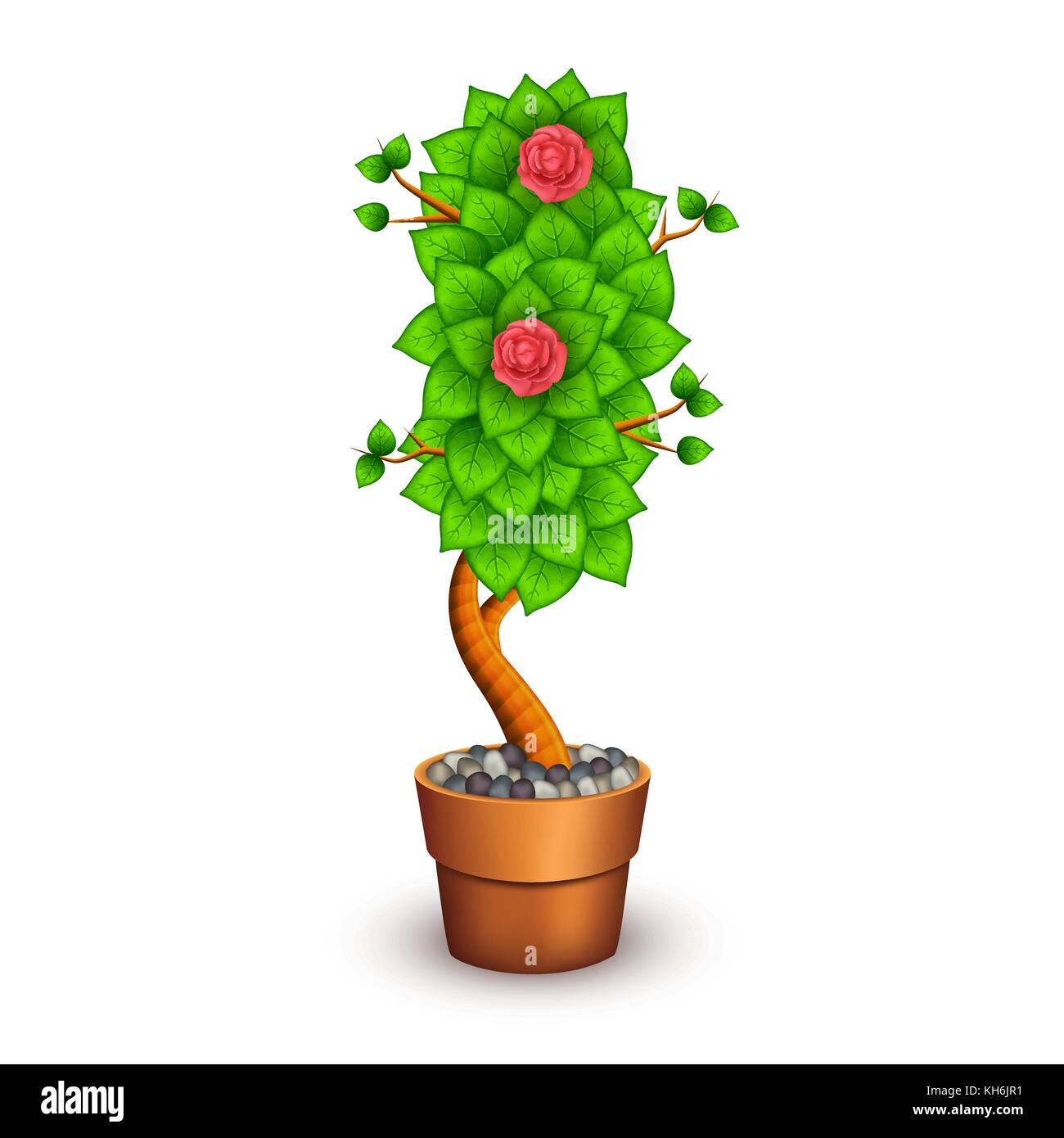 Arbre isolé avec des fleurs en pot en argile. sous la forme de lettre i. vector illustration en eps10 Illustration de Vecteur