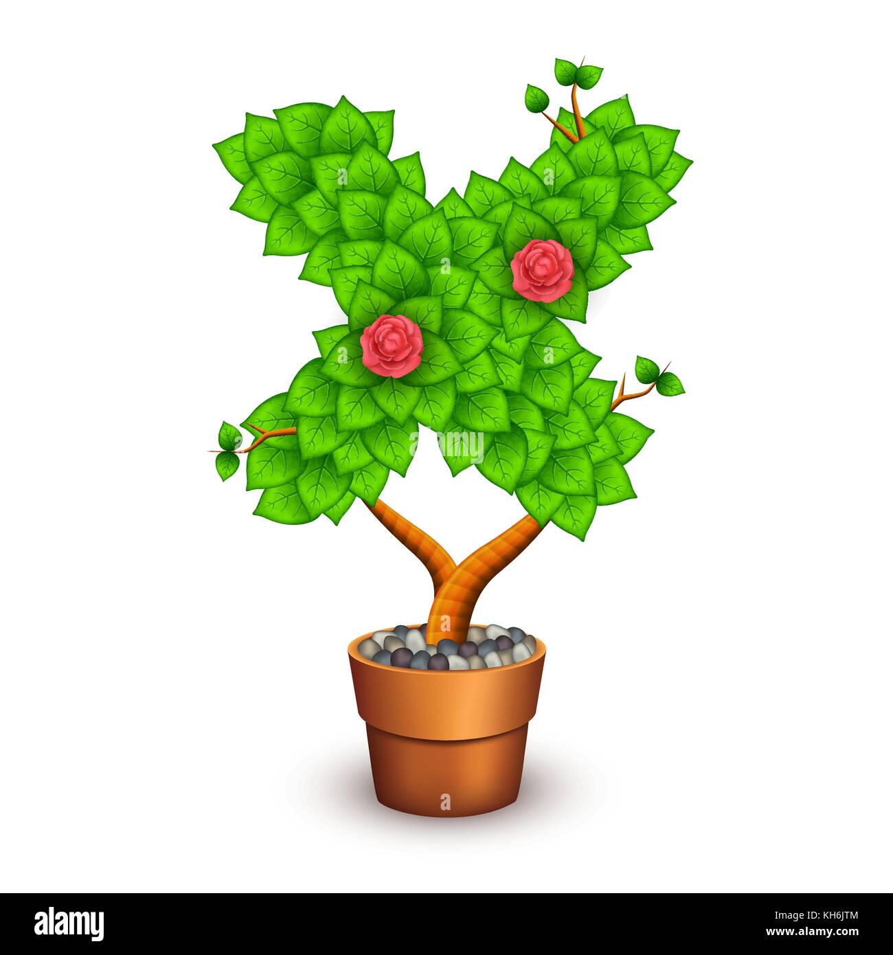 Arbre isolé avec des fleurs en pot en argile. sous la forme de lettre x. vector illustration en eps10 Illustration de Vecteur