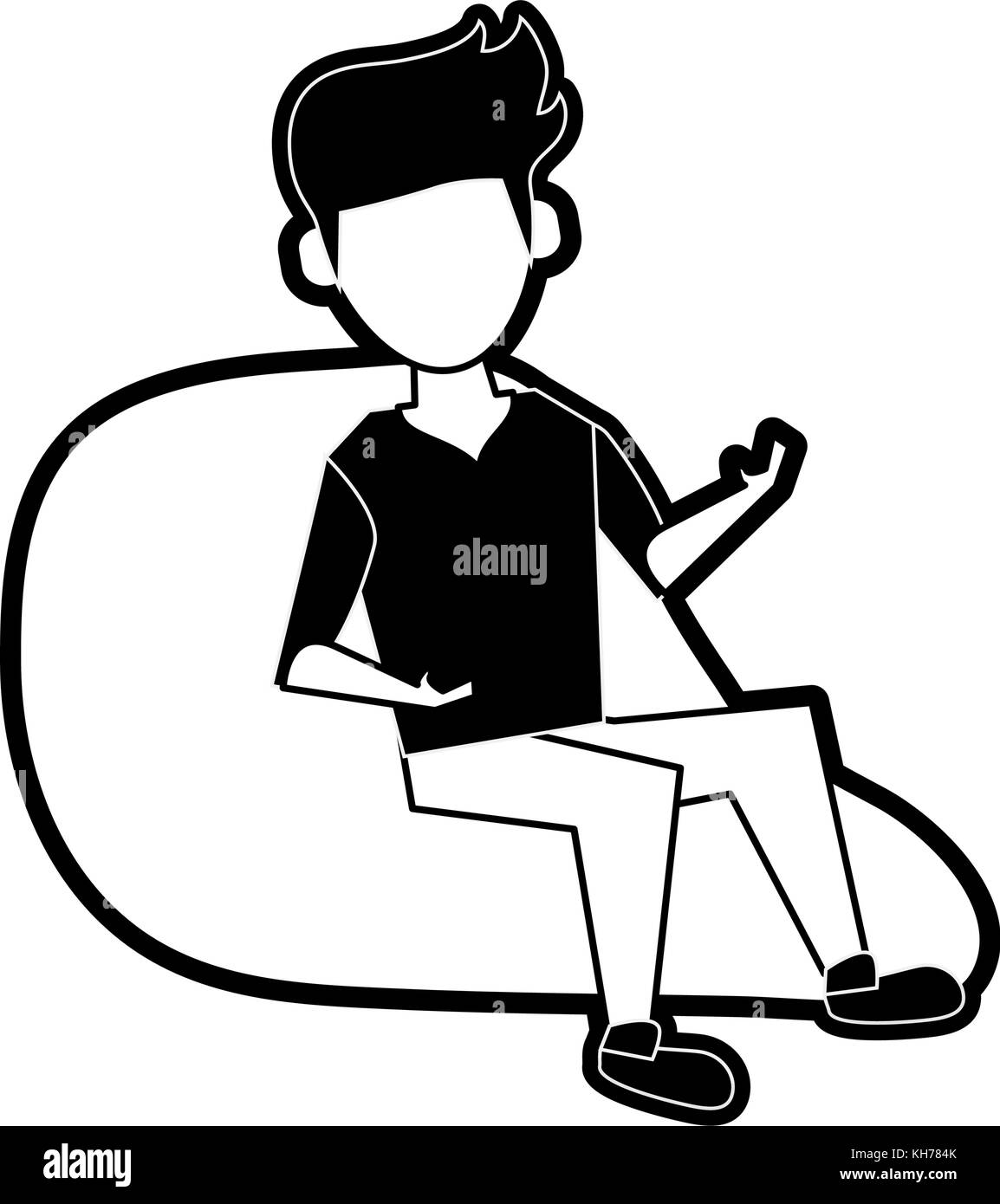 Jeune homme assis sur un sac de haricots Illustration de Vecteur