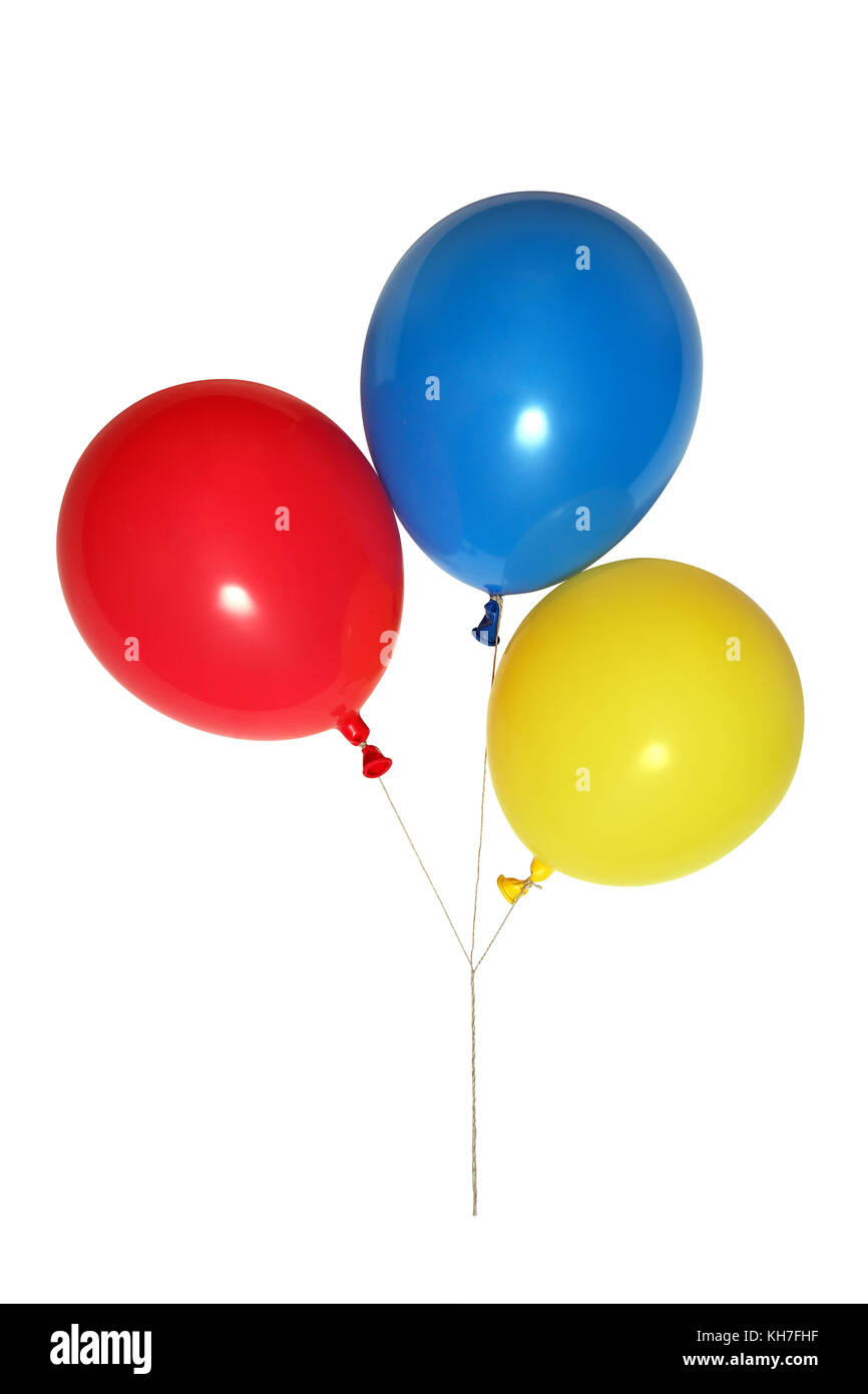 Trois ballons colorés isolé sur fond blanc avec clipping path Banque D'Images