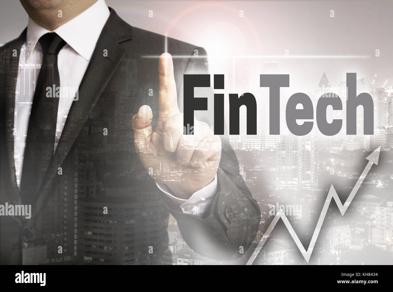Fintech est montré par businessman concept. Banque D'Images
