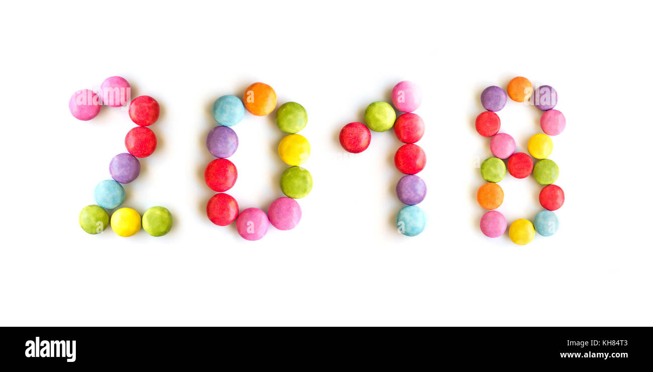 2018 bonbons colorés isolé sur fond blanc Banque D'Images