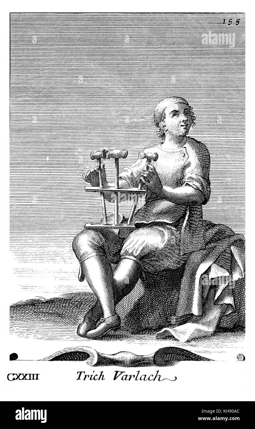 Trich Varlach - tricche ballacche-instrument de Naples,composé de trois ou cinq marteaux en bois. Illustration de Filippo Bonanni's "Gabinetto Armonico" publié en 1723, l'Illustration 123. Banque D'Images