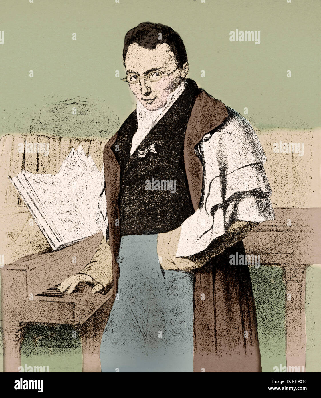 (Louis Joseph ) Ferdinand Hérold - à côté de piano avec score. Compositeur d'opéra français 28 janvier 1791 - 19 janvier 1833. Banque D'Images