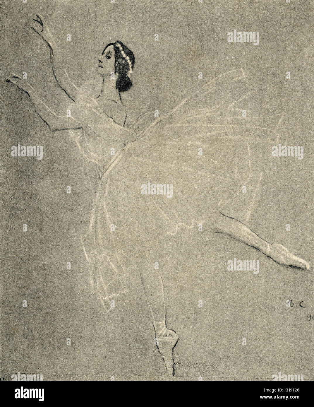 Anna Pavlova dans le ballet Les Sylphides par F. Chopin - à partir de dessin de Valentin Alexandrovitch Sérov, peintre russe,19 Janvier 1865 - 5 décembre 1911 .AP : danseur de ballet russe, le 31 janvier 1881 - 22 janvier 1931. Banque D'Images